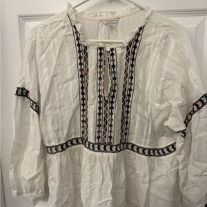 Lucky Brand White and Black Embroidered Blouse